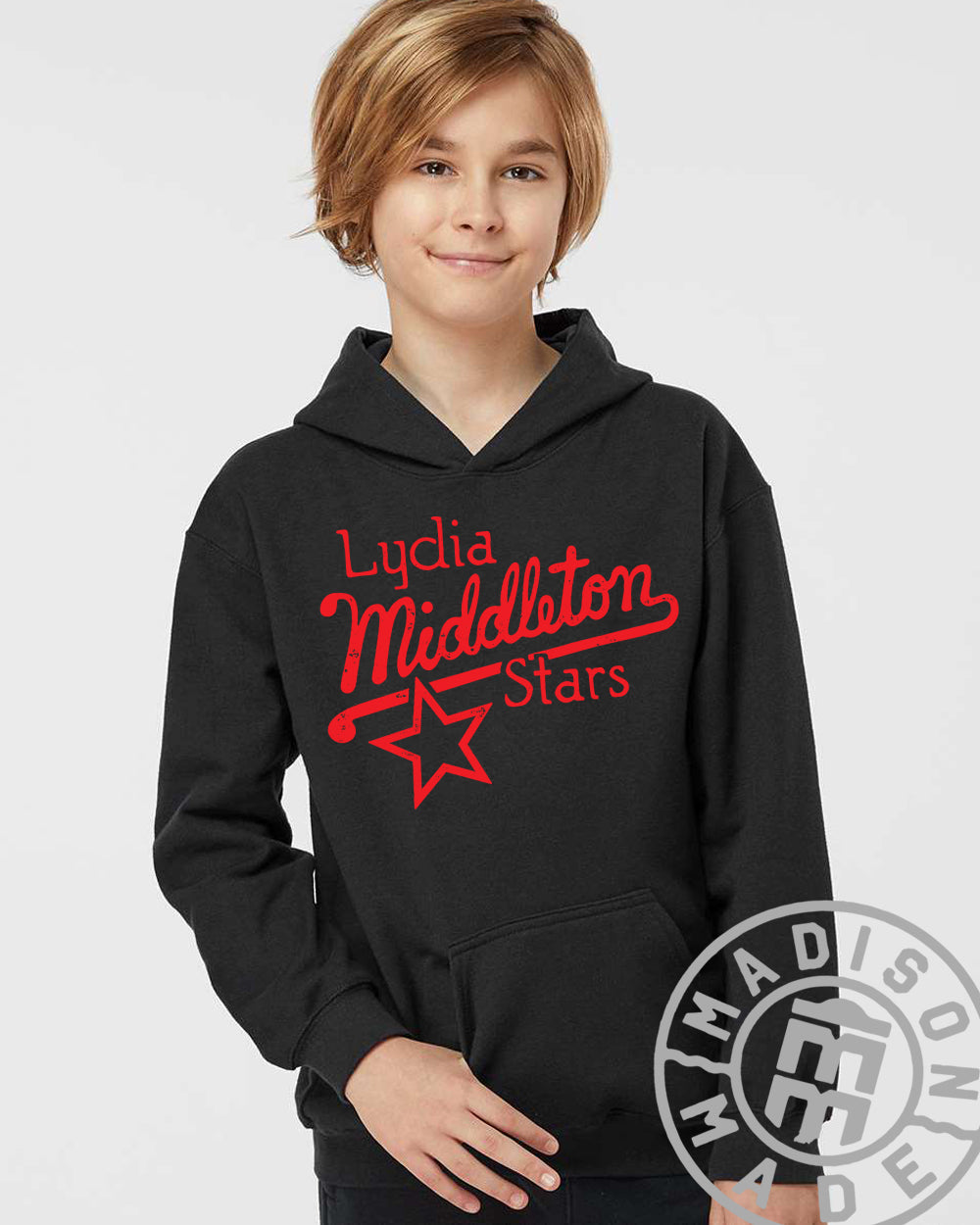 Lydia Middleton Script Black Youth Hoodie