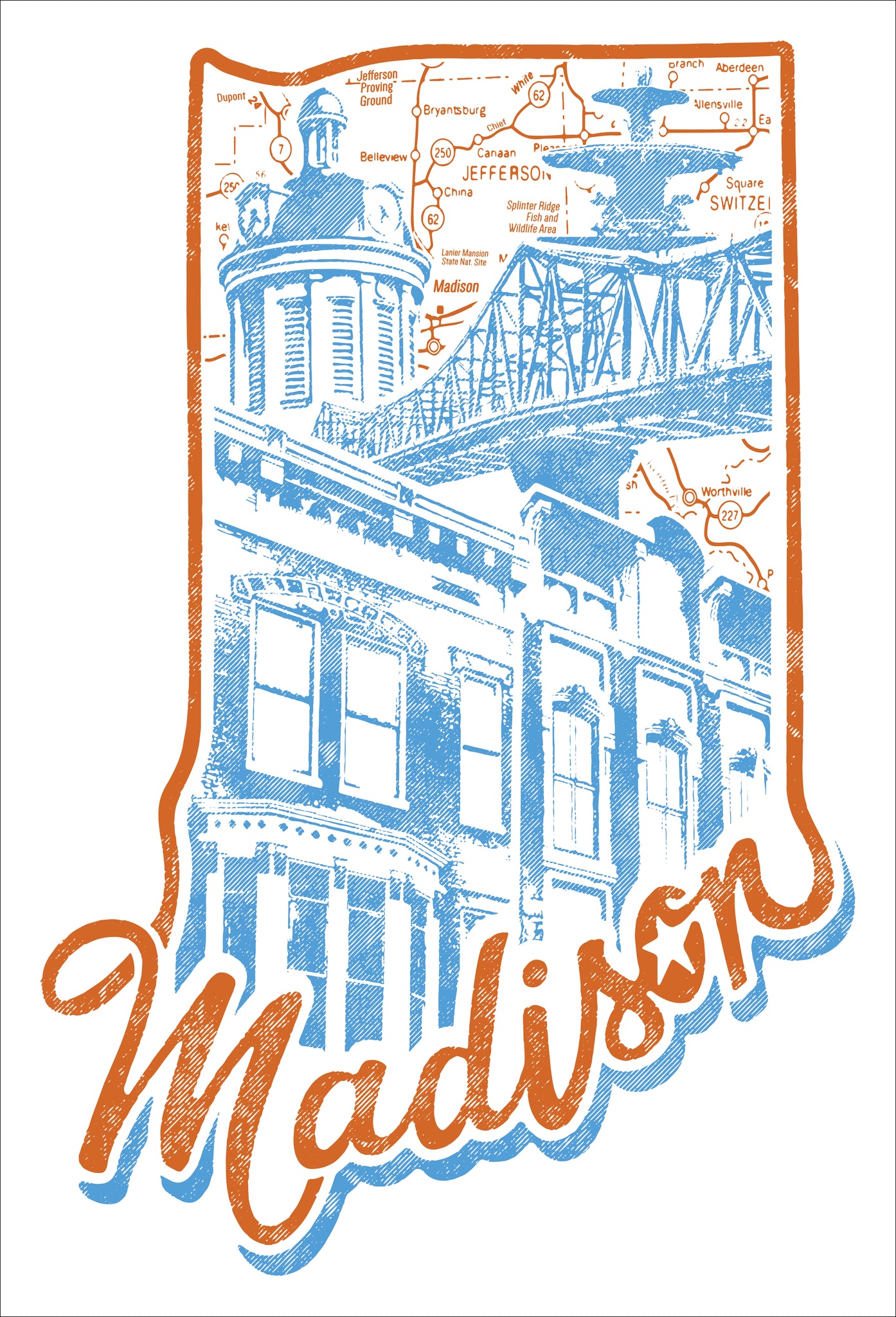Madison State Outline 11" x 17" Print